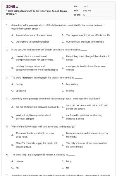 15000 bài tập tách từ đề thi thử môn Tiếng Anh có đáp án (Phần 27)
