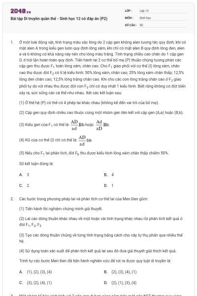 Bài tập Di truyền quần thể - Sinh học 12 có đáp án (P2)