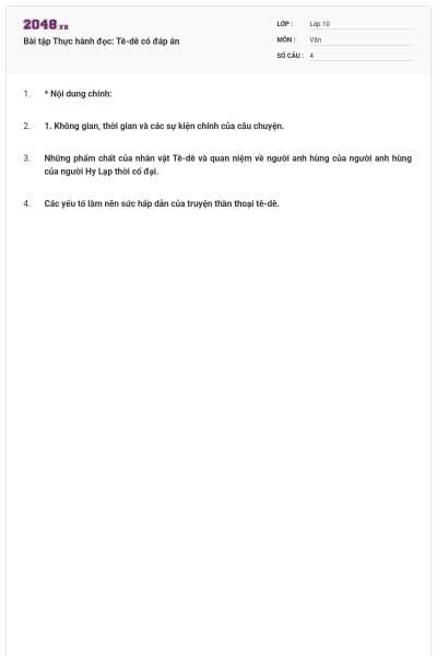 Bài tập Thực hành đọc: Tê-dê có đáp án