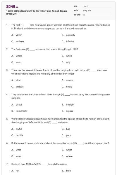 15000 bài tập tách từ đề thi thử môn Tiếng Anh có đáp án (Phần 29)