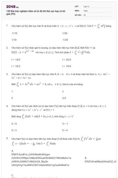 199 Bài trắc nghiệm Hàm số từ đề thi thử cực hay có lời giải (P5)