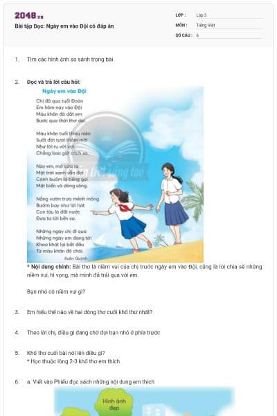 Bài tập Đọc: Ngày em vào Đội có đáp án