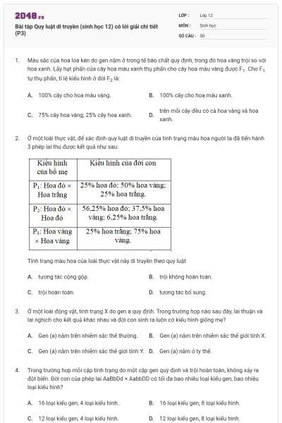 Bài tâp Quy luật di truyền (sinh học 12) có lời giải chi tiết (P3)