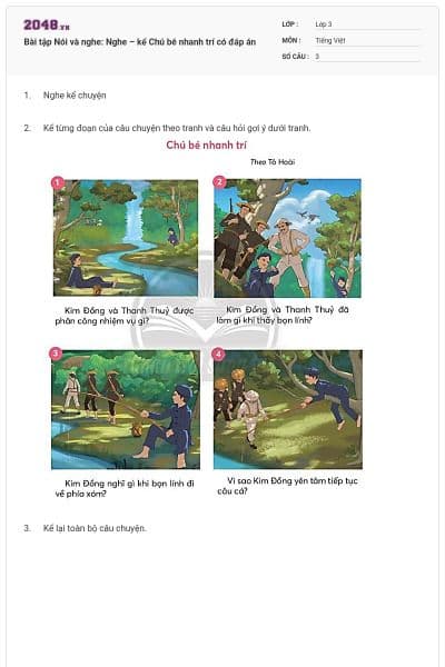 Bài tập Nói và nghe: Nghe – kể Chú bé nhanh trí có đáp án