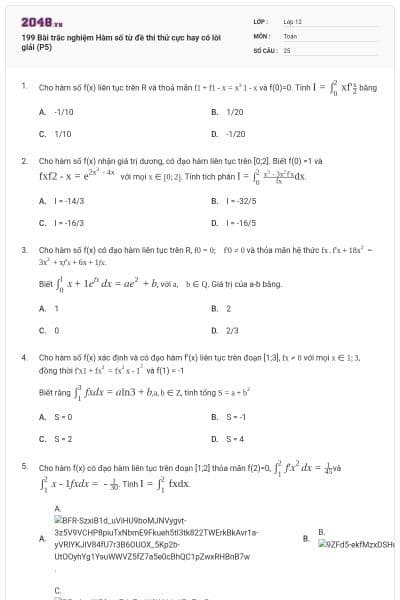 199 Bài trắc nghiệm Hàm số từ đề thi thử cực hay có lời giải (P5)
