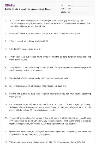 Bài tập Hiền tài là nguyên khí của quốc gia có đáp án