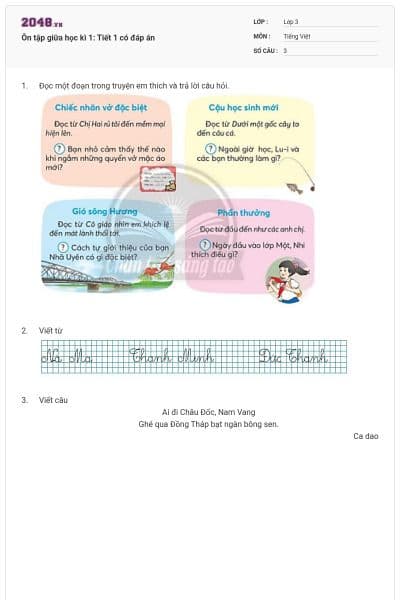 Ôn tập giữa học kì 1: Tiết 1 có đáp án