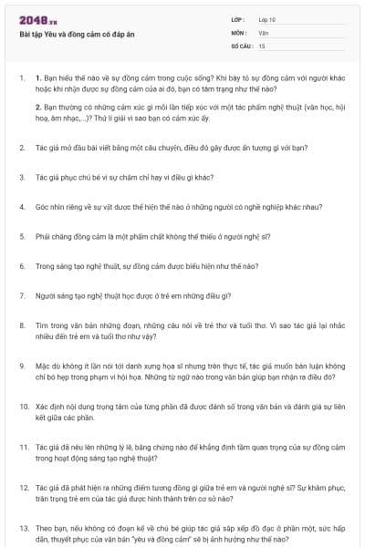 Bài tập Yêu và đồng cảm có đáp án