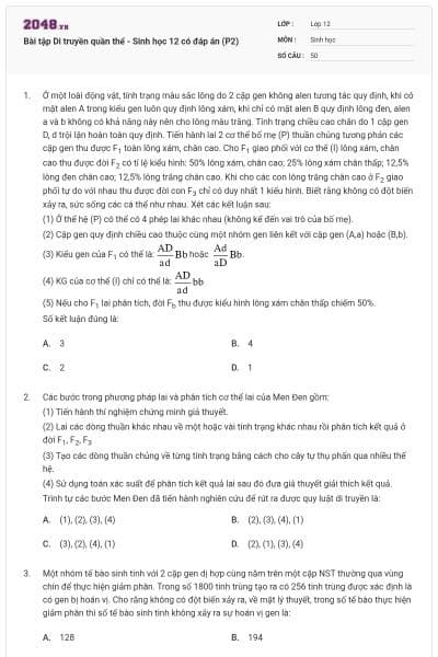 Bài tập Di truyền quần thể - Sinh học 12 có đáp án (P2)