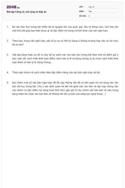 Bài tập Củng cố, mở rộng có đáp án