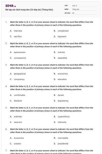 Bài tập xác định trọng tâm (Có đáp án) (Thông hiểu)