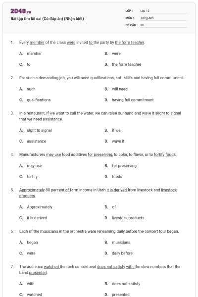 Bài tập tìm lỗi sai (Có đáp án) (Nhận biết)