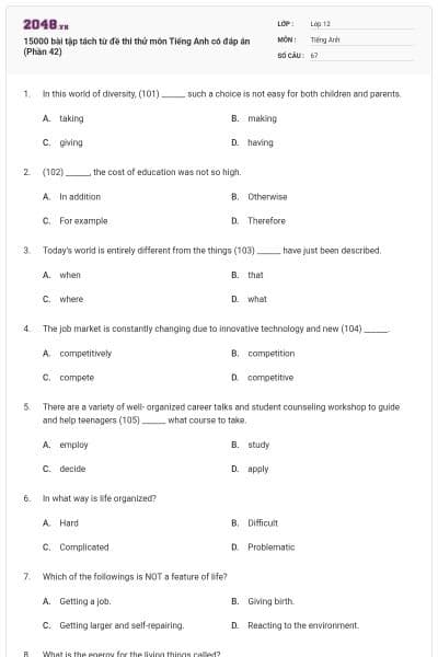 15000 bài tập tách từ đề thi thử môn Tiếng Anh có đáp án (Phần 42)