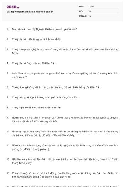 Bài tập Chiến thắng Mtao Mxây có đáp án