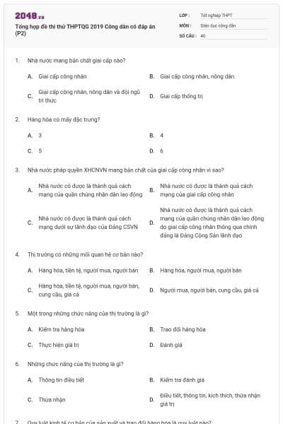 Tổng hợp đề thi thử THPTQG 2019 Công dân có đáp án (P2)