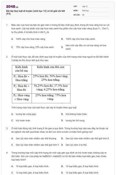 Bài tâp Quy luật di truyền (sinh học 12) có lời giải chi tiết (P3)