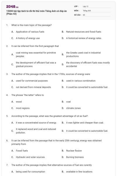 15000 bài tập tách từ đề thi thử môn Tiếng Anh có đáp án (Phần 43)