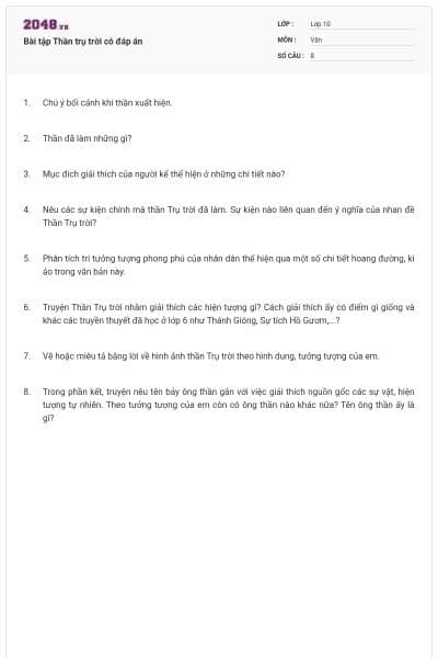 Bài tập Thần trụ trời có đáp án