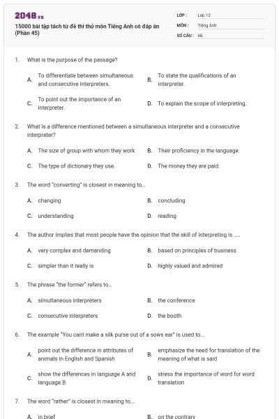 15000 bài tập tách từ đề thi thử môn Tiếng Anh có đáp án (Phần 45)