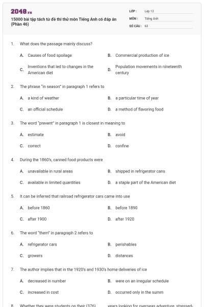 15000 bài tập tách từ đề thi thử môn Tiếng Anh có đáp án (Phần 46)
