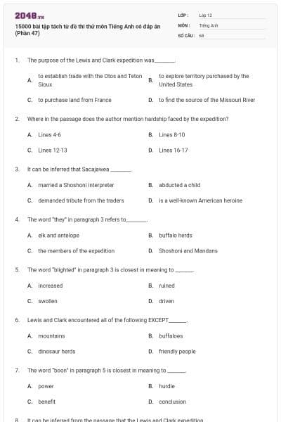 15000 bài tập tách từ đề thi thử môn Tiếng Anh có đáp án (Phần 47)