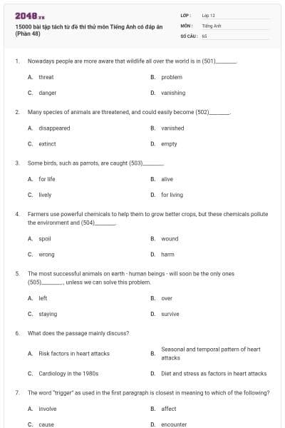 15000 bài tập tách từ đề thi thử môn Tiếng Anh có đáp án (Phần 48)