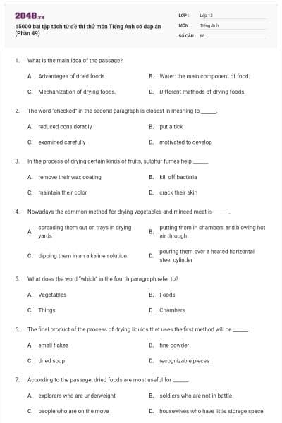 15000 bài tập tách từ đề thi thử môn Tiếng Anh có đáp án (Phần 49)