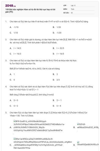 199 Bài trắc nghiệm Hàm số từ đề thi thử cực hay có lời giải (P5)
