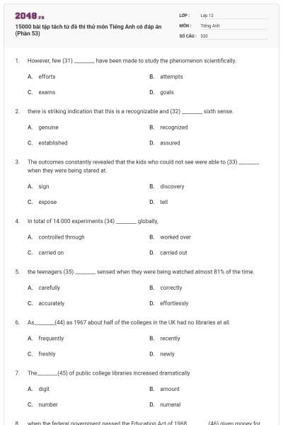 15000 bài tập tách từ đề thi thử môn Tiếng Anh có đáp án (Phần 53)