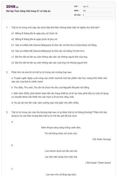 Bài tập Thực tiếng Việt trang 51 có đáp án