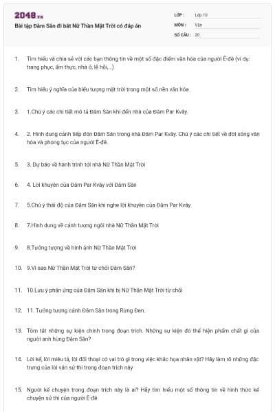 Bài tập Đăm Săn đi bắt Nữ Thần Mặt Trời có đáp án