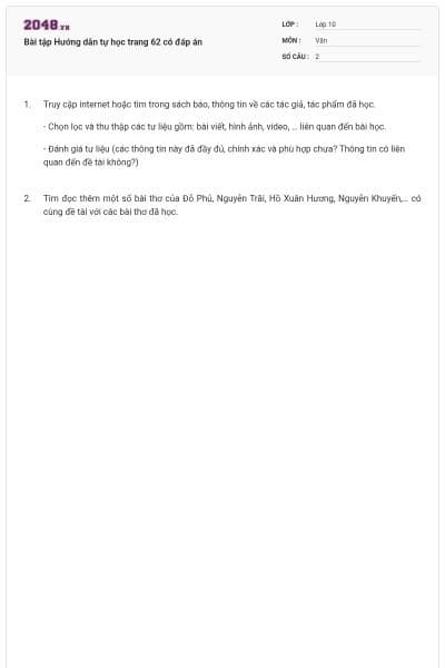 Bài tập Hướng dẫn tự học trang 62 có đáp án