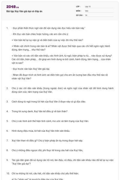 Bài tập Xúy Vân giả dại có đáp án