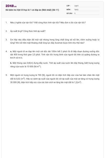 Đề kiểm tra Vật lí 8 học kì 1 có đáp án (Mới nhất) (Đề 11)