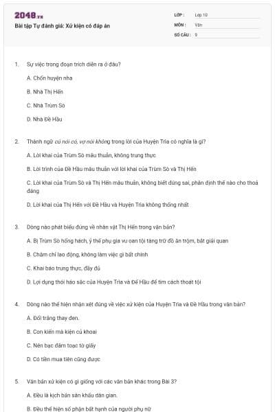 Bài tập Tự đánh giá: Xử kiện có đáp án