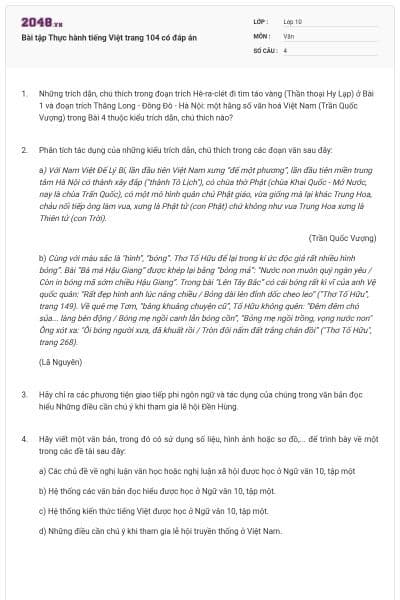 Bài tập Thực hành tiếng Việt trang 104 có đáp án