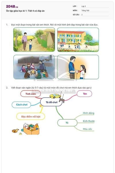 Ôn tập giữa học kì 1: Tiết 4 có đáp án