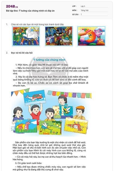 Bài tập Đoc: Ý tưởng của chúng mình có đáp án