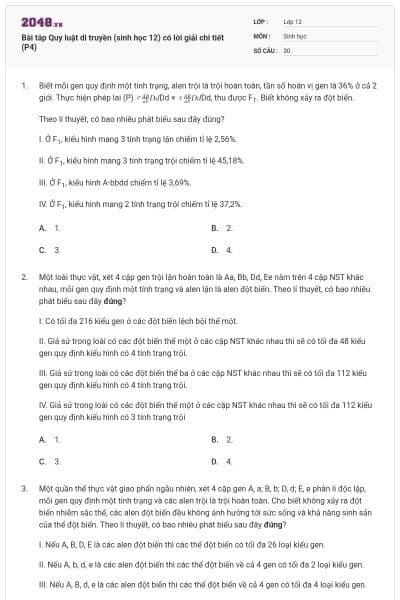 Bài tâp Quy luật di truyền (sinh học 12) có lời giải chi tiết (P4)