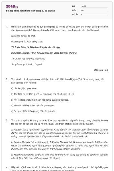 Bài tập Thực hành tiếng Việt trang 20 có đáp án