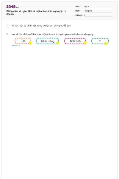 Bài tập Nói và nghe: Nói về một nhân vật trong truyện có đáp án