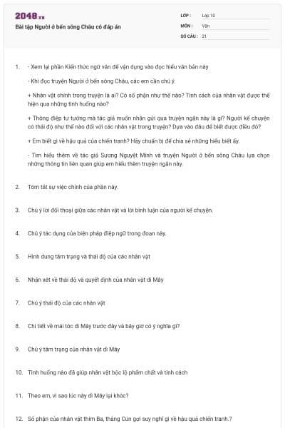 Bài tập Người ở bến sông Châu có đáp án