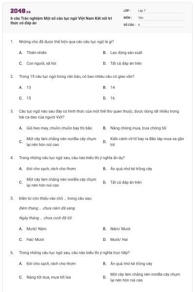 6 câu Trắc nghiệm Một số câu tục ngữ Việt Nam Kết nối tri thức có đáp án
