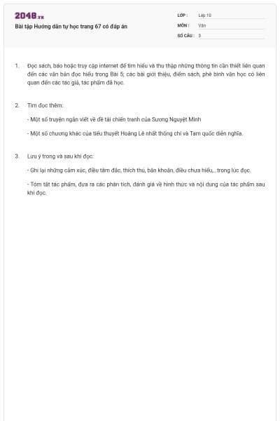 Bài tập Hướng dẫn tự học trang 67 có đáp án