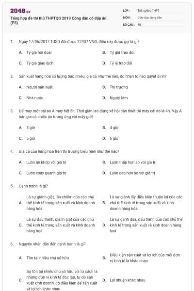 Tổng hợp đề thi thử THPTQG 2019 Công dân có đáp án (P3)