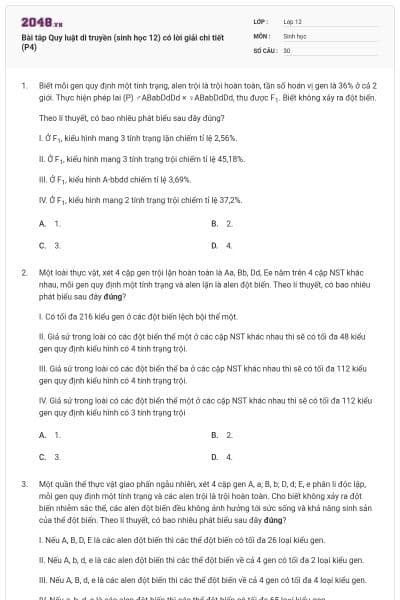 Bài tâp Quy luật di truyền (sinh học 12) có lời giải chi tiết (P4)