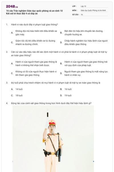 16 câu Trắc nghiệm Giáo dục quốc phòng và an ninh 10 Kết nối tri thức Bài 4 có đáp án