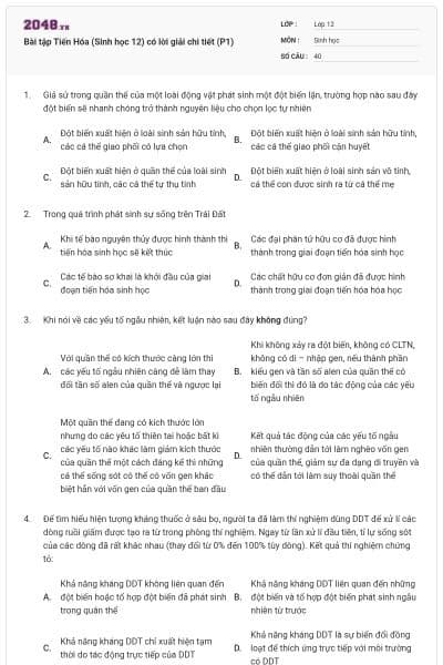 Bài tập Tiến Hóa (Sinh học 12) có lời giải chi tiết (P1)