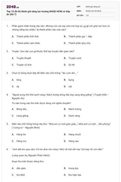 Top 10 đề thi Đánh giá năng lực trường ĐHQG HCM có đáp án (Đề 7)