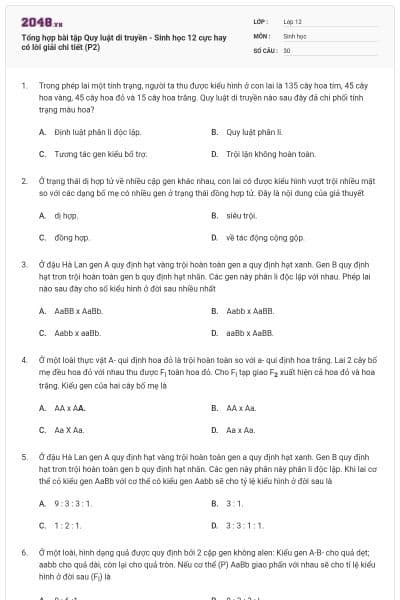 Tổng hợp bài tập Quy luật di truyền - Sinh học 12 cực hay có lời giải chi tiết (P2)